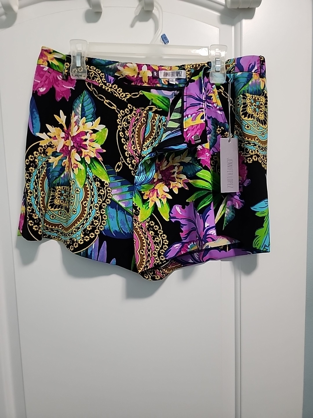 Jennifer Lopez Floral-Print Black Wrap Skort - Multicolor